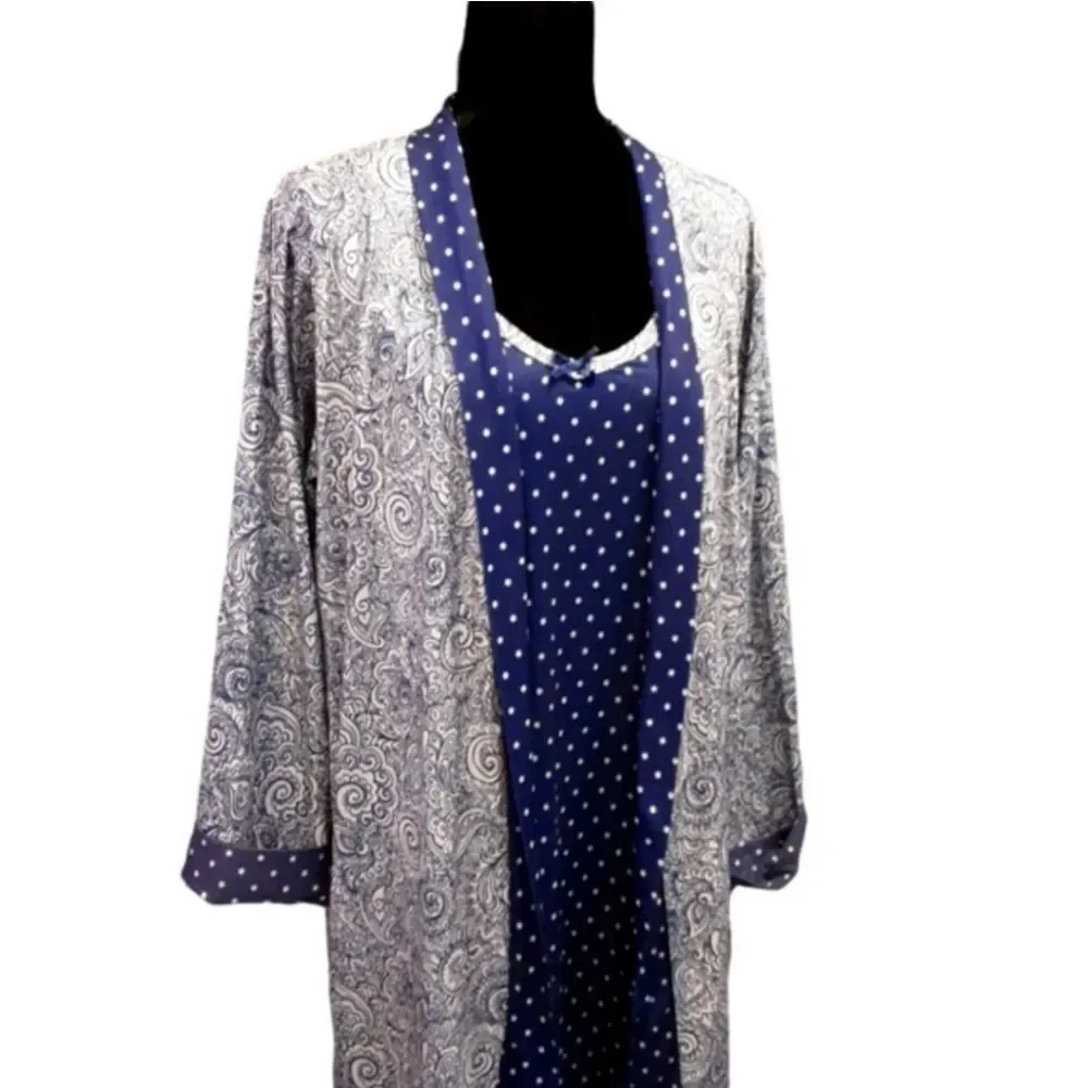 Sag Harbor Chemise and Robe Set‎ Paisley and Polka Dot sz L